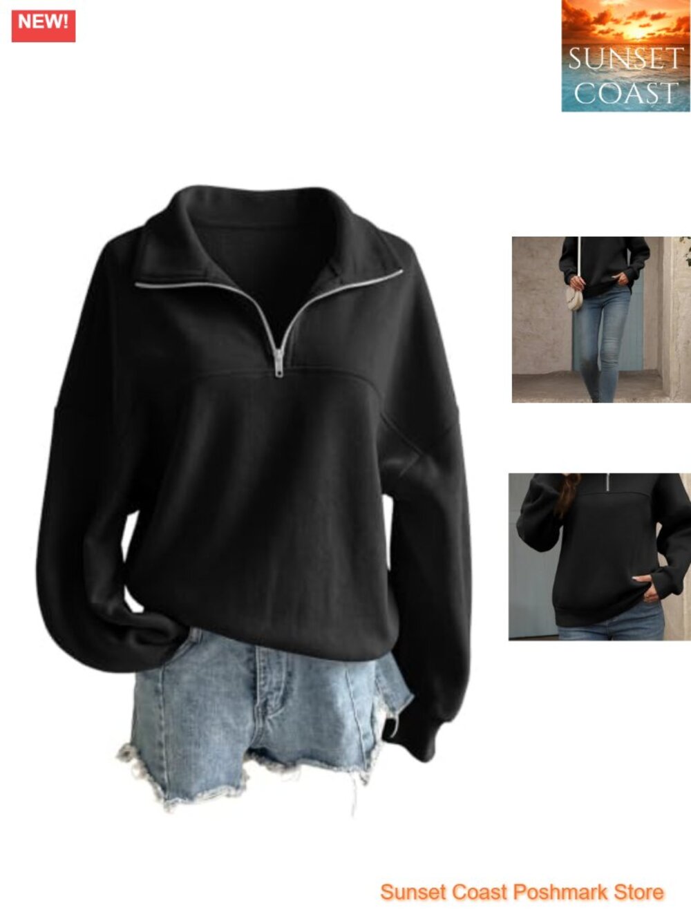SHEWIN Women's Quarter Zip Fleece Sweatshirt Oversized Pullover Hoodie